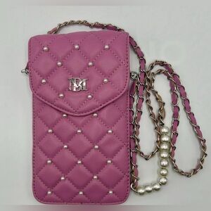 Badgley Mischka Purple Quilted Pearl Strap Phone Crossbody Bag Vegan Leather